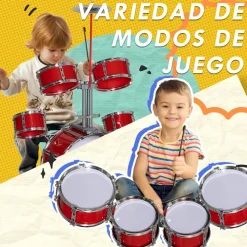 Homcom - Batería infantil 6 piezas con taburete Rojo