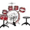Homcom - Batería infantil 7 piezas con taburete Rojo