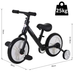 Homcom - Bicicleta de Equilibrio con Pedales Negra HomCom