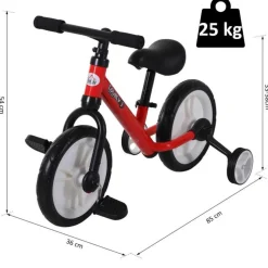 Homcom - Bicicleta de Equilibrio con Pedales Roja HomCom