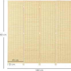 Homcom - Biombo de bambú 4 paneles