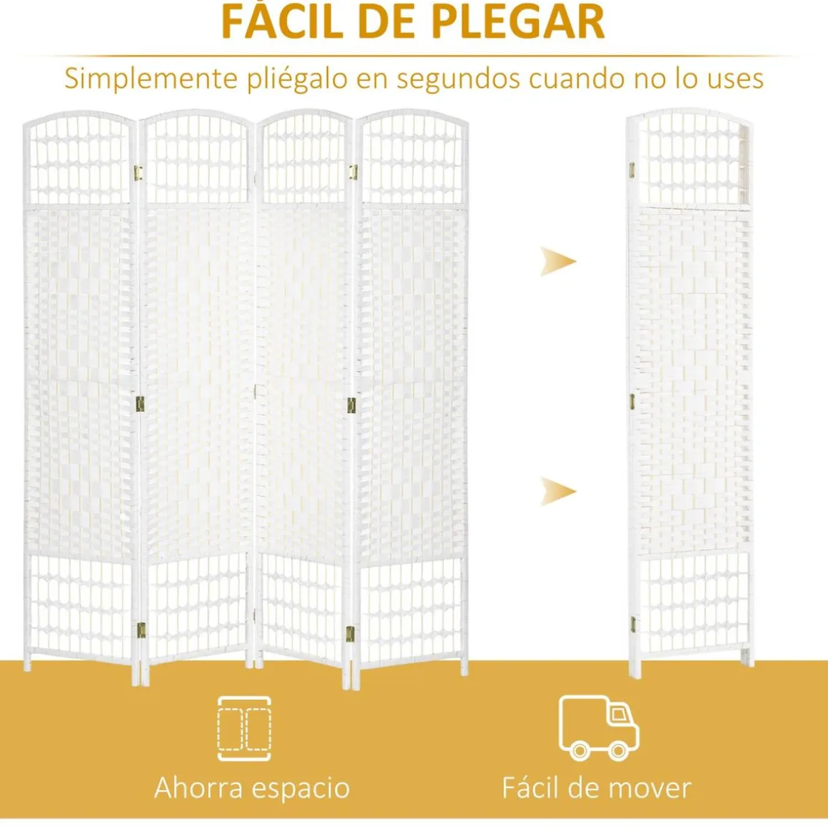 Homcom - Biombo de cuerda de papel 4 paneles