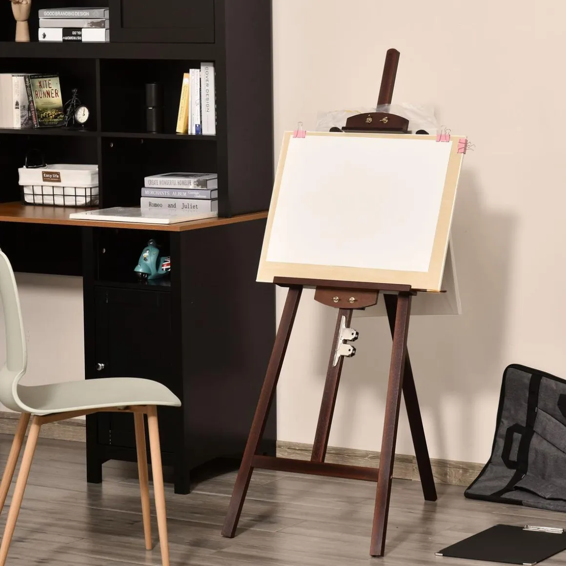 Homcom - Caballete de madera con trípode Marrón