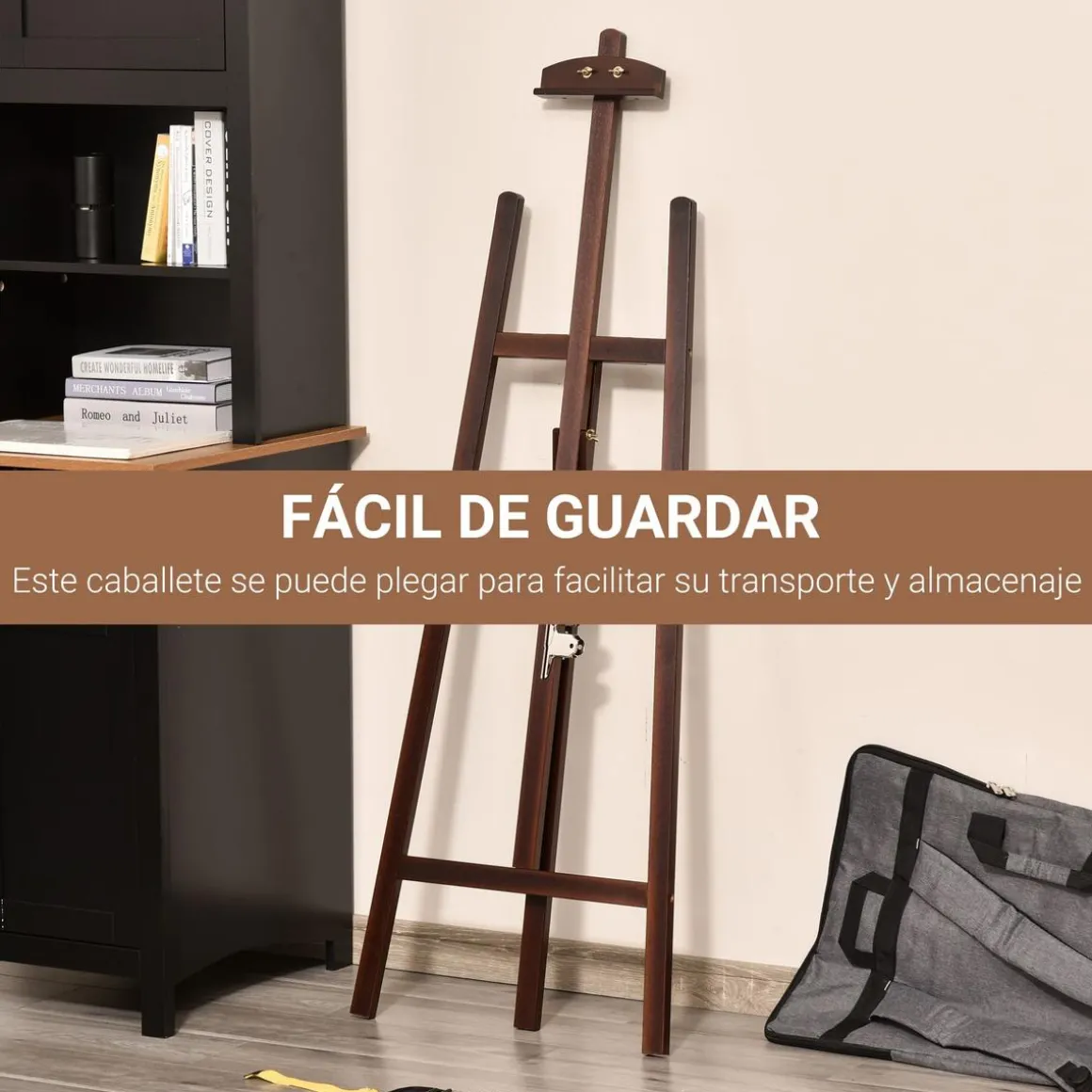 Homcom - Caballete de madera con trípode Marrón
