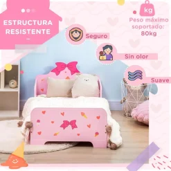 Homcom - Cama infantil corazones Rosa