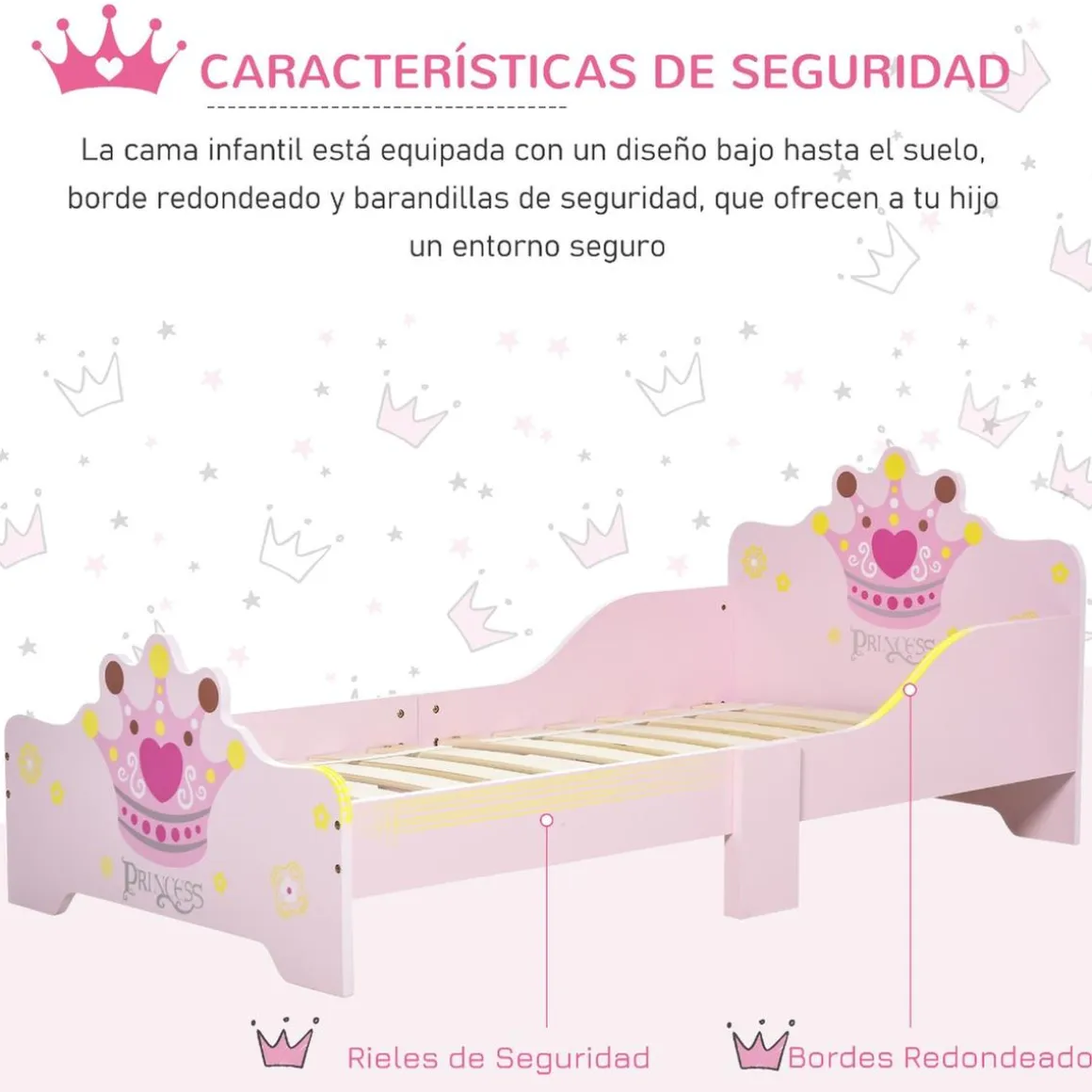 Homcom - Cama infantil Madera Rosa