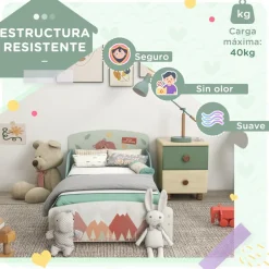Homcom - Cama infantil Montañas Verde