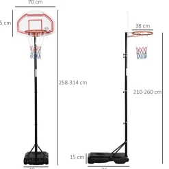 Homcom - Canasta completa baloncesto con base 314 cm