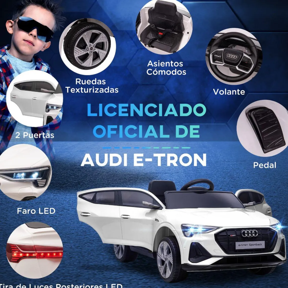Homcom - Coche eléctrico Audi e-tron 12V blanco