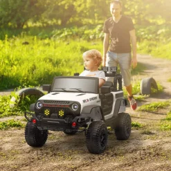 Homcom - Coche eléctrico batería 12 V con mando a distancia Blanco