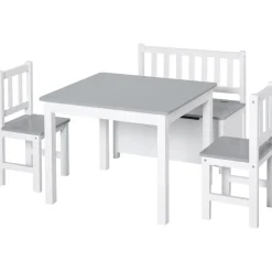 Homcom - Conjunto Infantil Mesa + Banco + 2 sillas madera