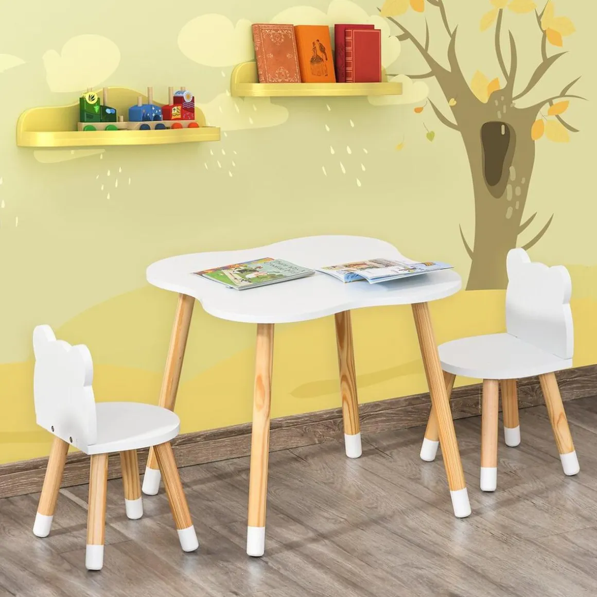 Homcom - Conjunto Mesa + 2 Sillas infantiles Madera