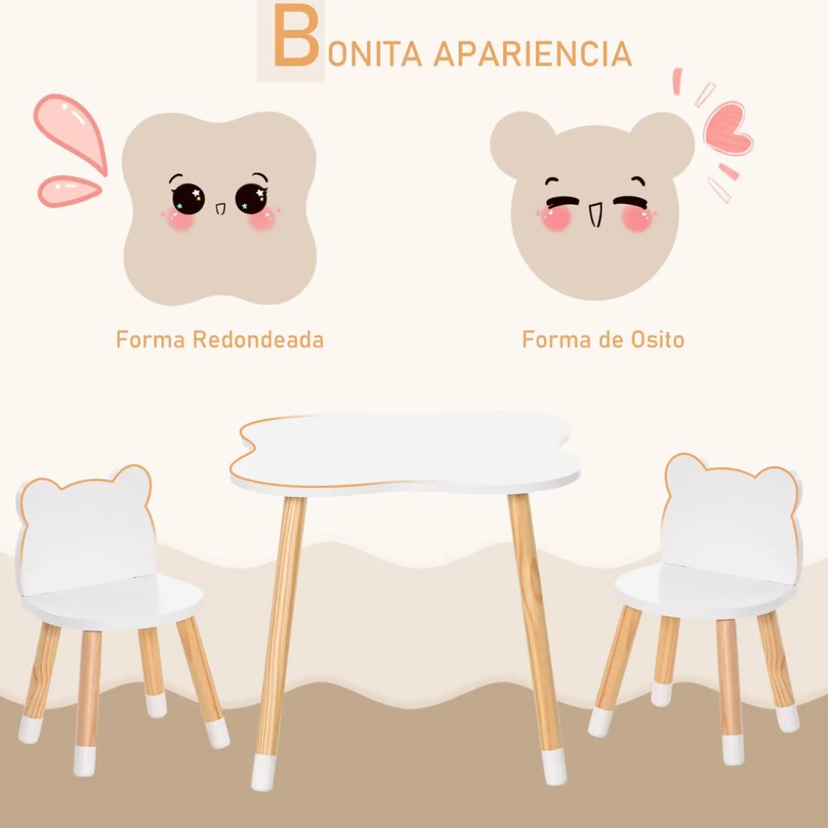 Homcom - Conjunto Mesa + 2 Sillas infantiles Madera