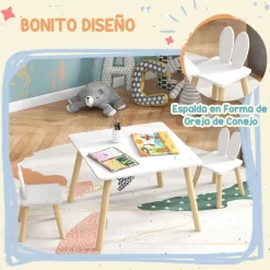 Homcom - Conjunto Mesa + 2 sillas Madera