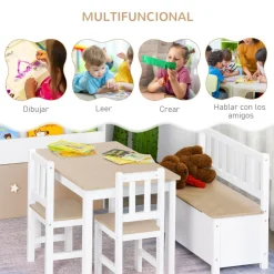 Homcom - Conjunto Mesa + Banco + 2 sillas infantiles Madera