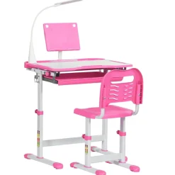 Homcom - Conjunto Pupitre reclinable + Silla Rosa