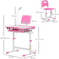 Homcom - Conjunto Pupitre reclinable + Silla Rosa