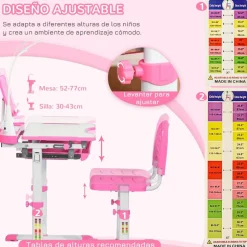 Homcom - Conjunto Pupitre reclinable + Silla Rosa