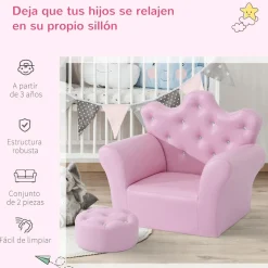 Homcom - Conjunto sillón + puff Rosa