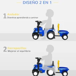 Homcom - Correpasillos Tractor con remolque y herramientas Azul