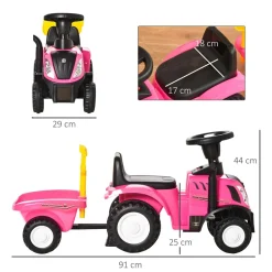 Homcom - Correpasillos Tractor con remolque y herramientas Rosa