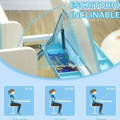 Homcom - Escritorio con estante y silla ajustable Azul y Blanco