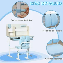 Homcom - Escritorio con estante y silla ajustable Azul y Blanco