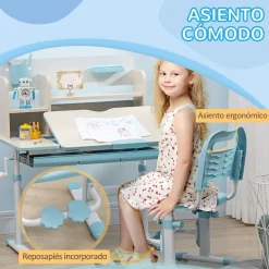 Homcom - Escritorio con estante y silla ajustable Blanco y Azul