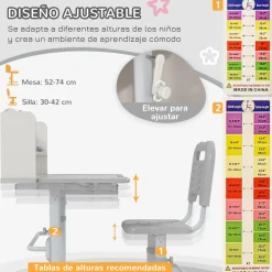 Homcom - Escritorio y silla ajustable Gris y Blanco