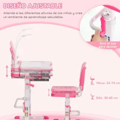 Homcom - Escritorio y silla ajustables Rosa