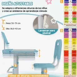 Homcom - Escritorio y silla ajustable Azul y Blanco