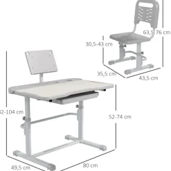 Homcom - Escritorio y silla ajustable Gris y Blanco
