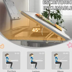 Homcom - Escritorio y silla ajustable Gris y Blanco