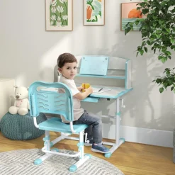 Homcom - Escritorio y silla ajustable Azul y Blanco