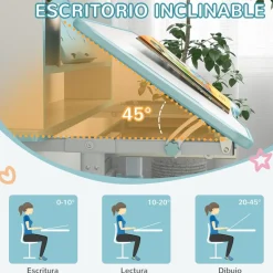 Homcom - Escritorio y silla ajustable Azul y Blanco