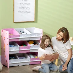 Homcom - Estantería infantil con 9 cajas Rosa
