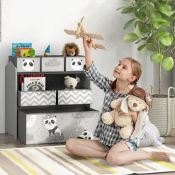 Homcom - Estantería para juguetes 6 cajas tela Gris