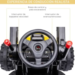 Homcom - Excavadora Tractor Vehículo de batería Amarillo