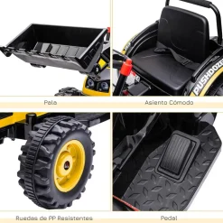 Homcom - Excavadora Tractor Vehículo de batería Amarillo