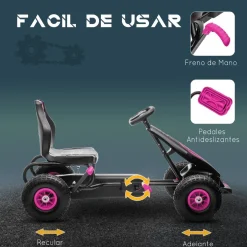 Homcom - Kart de pedales Negro/Rosa
