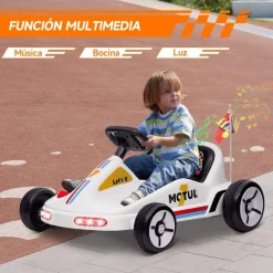 Homcom - Kart eléctrico Blanco con luz y música