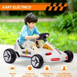 Homcom - Kart eléctrico Blanco con luz y música