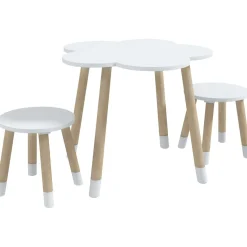 Homcom - Mesa Flor y bancos Blanco