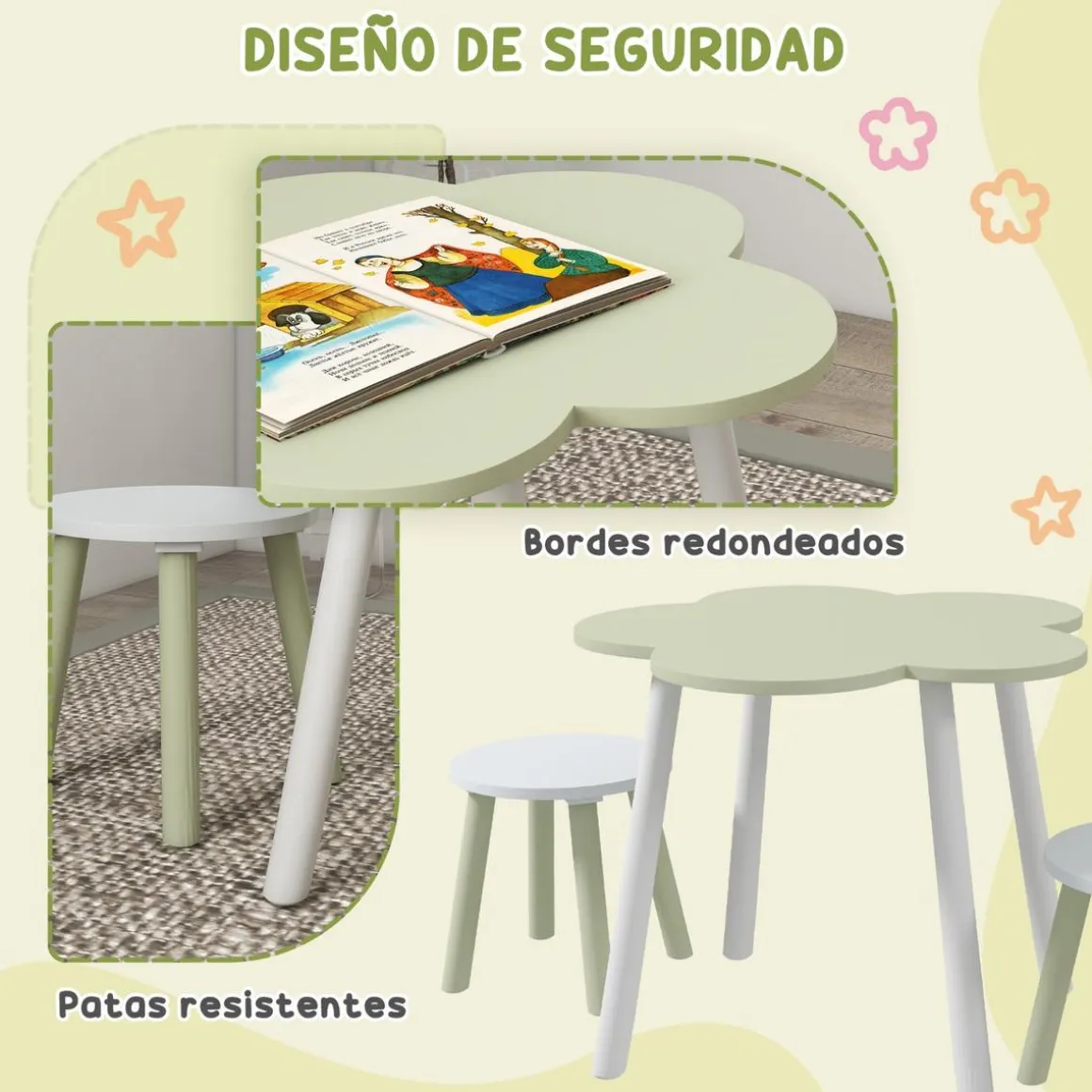 Homcom - Mesa Flor y bancos Verde y Blanco