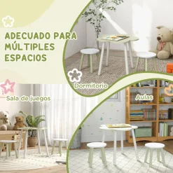 Homcom - Mesa Flor y bancos Verde y Blanco