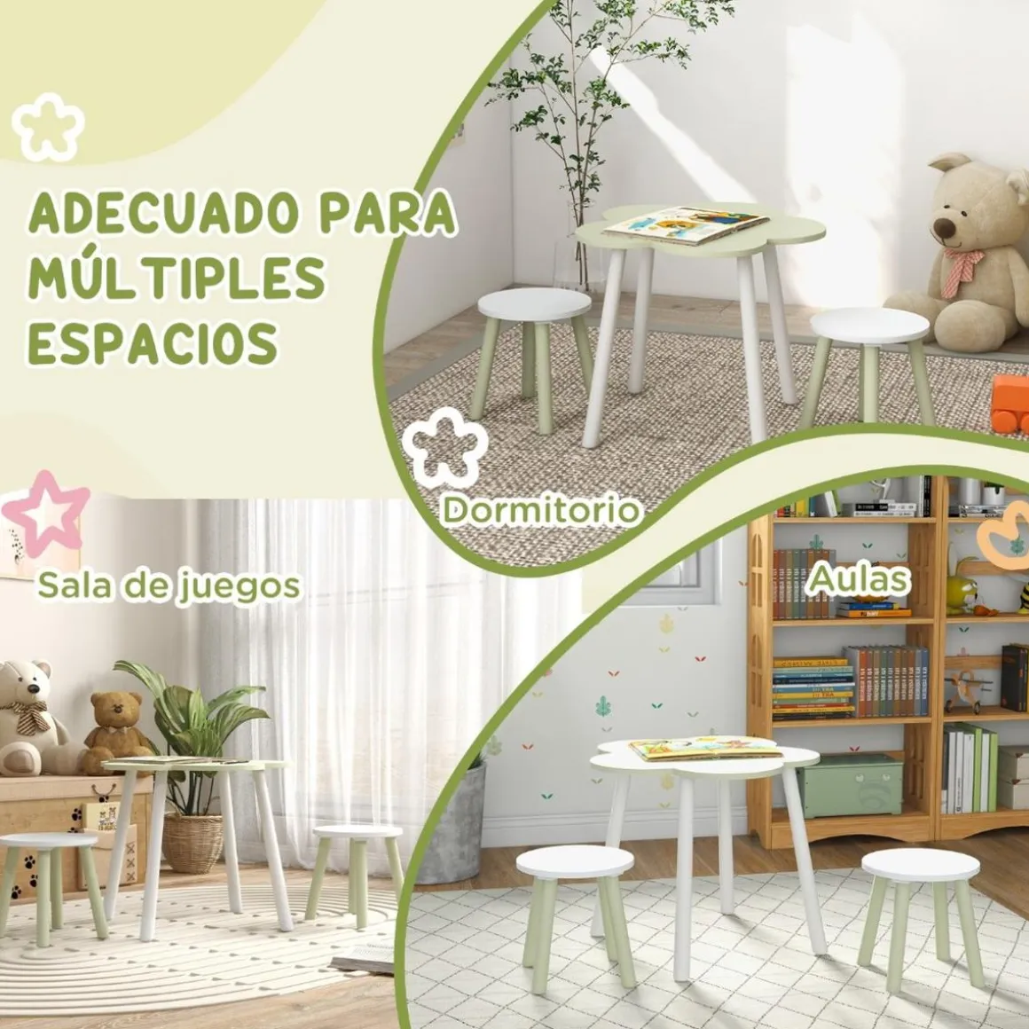 Homcom - Mesa Flor y bancos Verde y Blanco