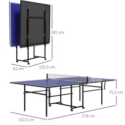 Homcom - Mesa Ping Pong plegable con 4 ruedas