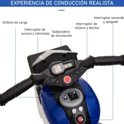 Homcom - Moto eléctrica batería 3 ruedas Trimoto Negro y Azul