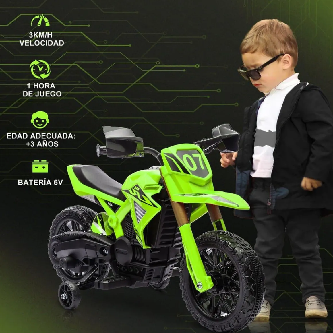 Homcom - Moto eléctrica batería 6 V Verde
