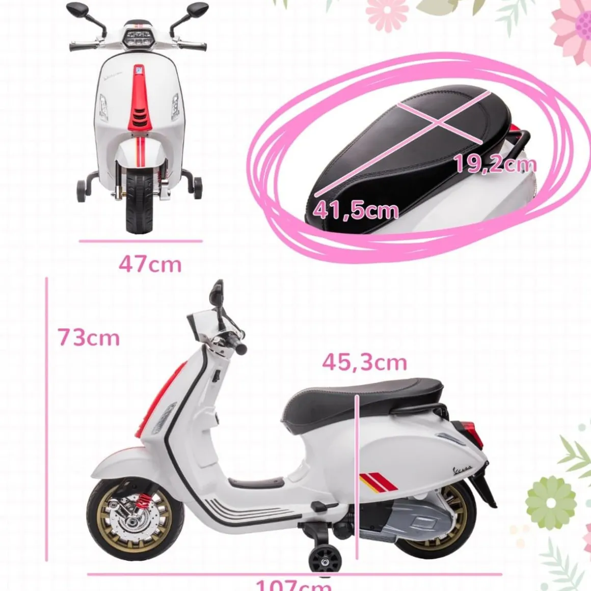 Homcom - Moto eléctrica infantil Vespa Blanco